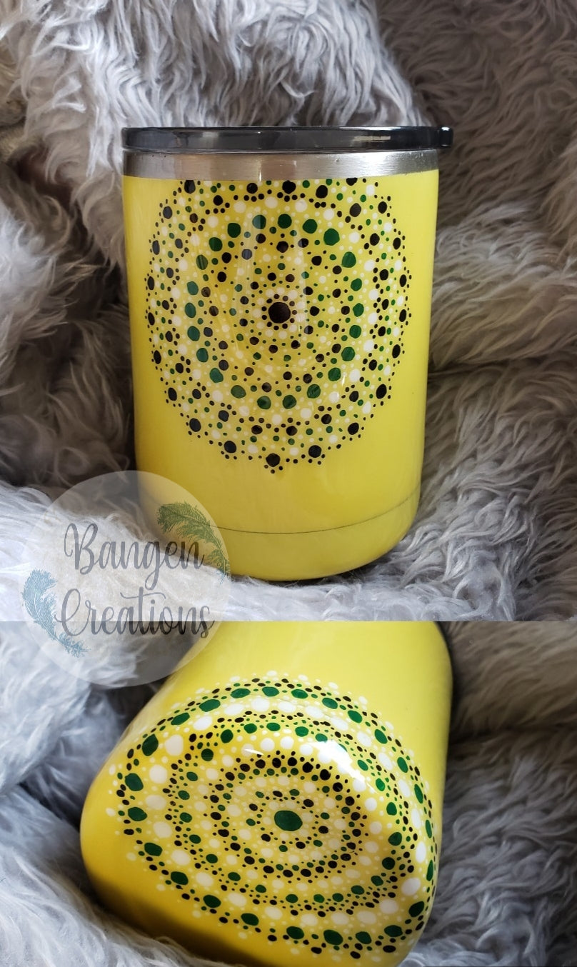 Handpainted mandala 10oz lowball tumbler