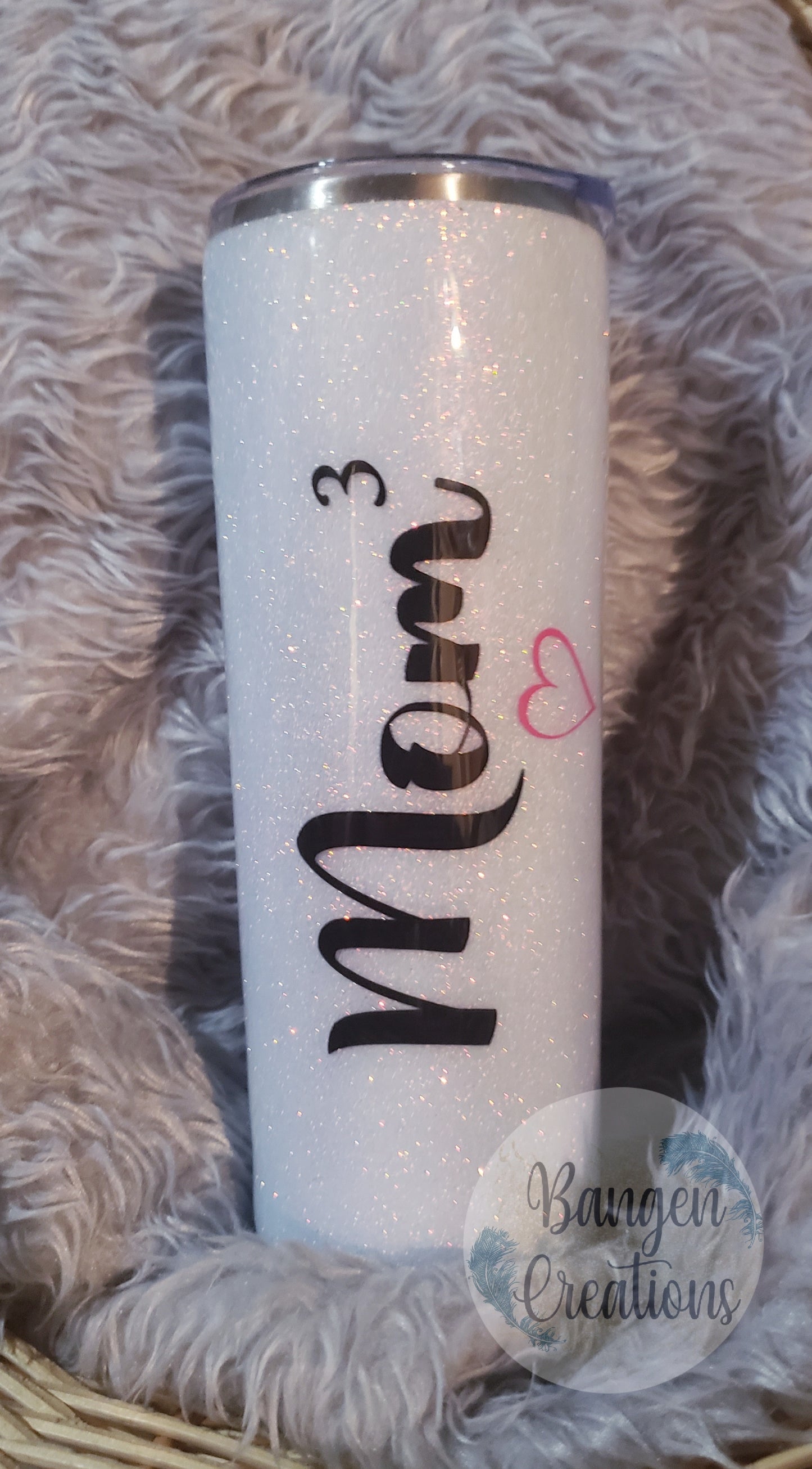 Momx3 glitter 20oz skinny tumbler