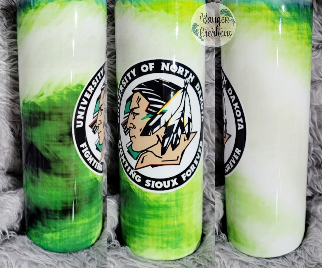 Green/White/Black Fighting Sioux Tumbler