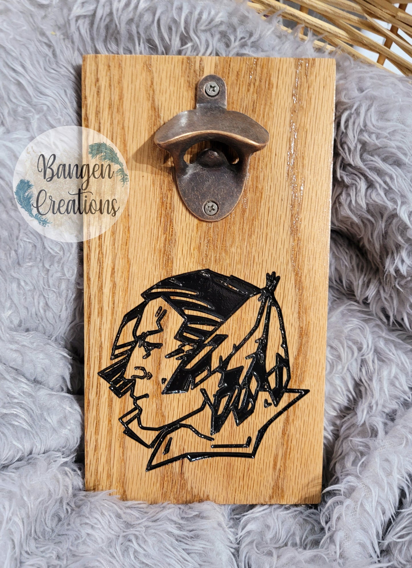 Fighting Sioux Bottle Opener Board - Natural