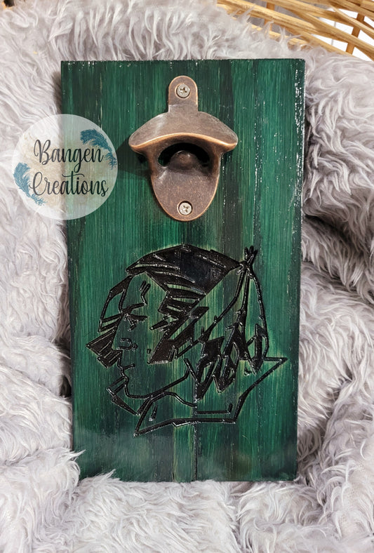Fighting Sioux Bottle Opener Board - Green