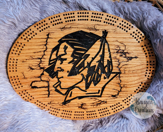 Fighting Sioux Cribbage Board - Fractal Burned