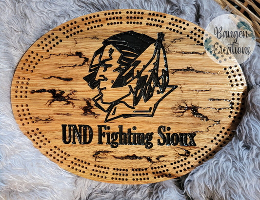 UND Fighting Sioux Cribbage Board - Fractal Burned
