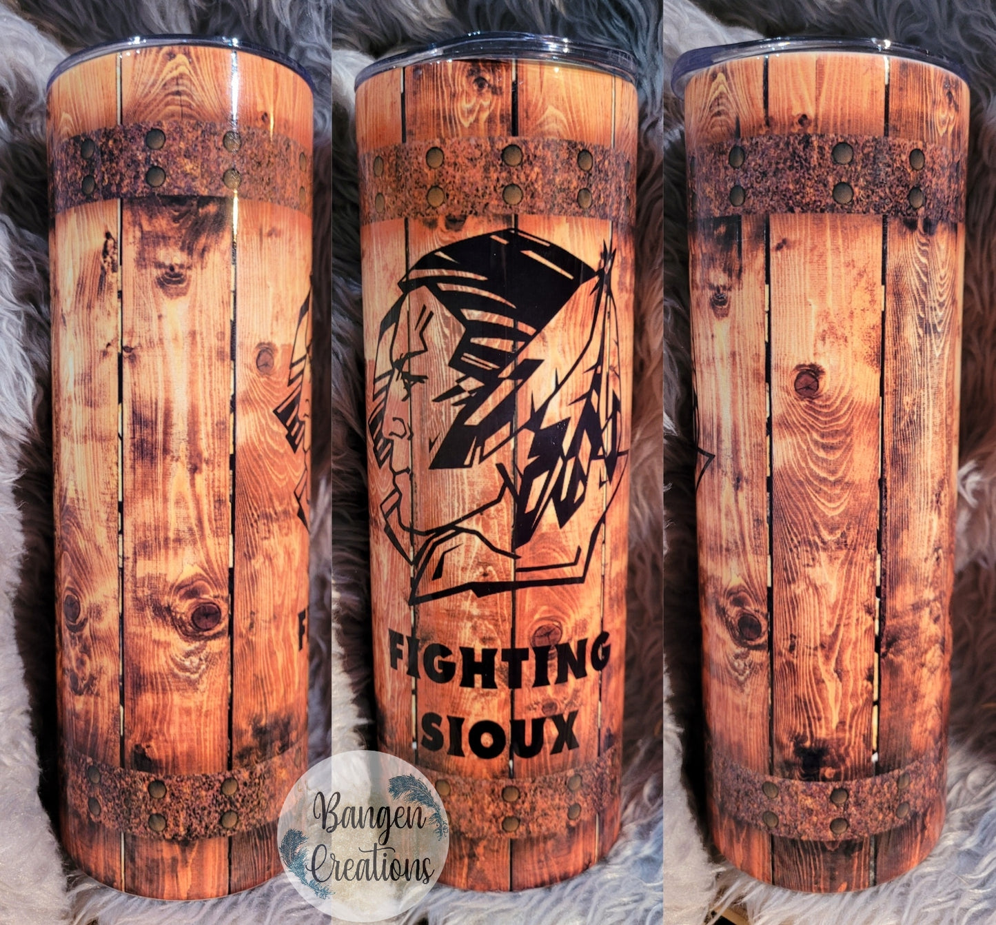 Whiskey Barrel Fighting Sioux Tumbler