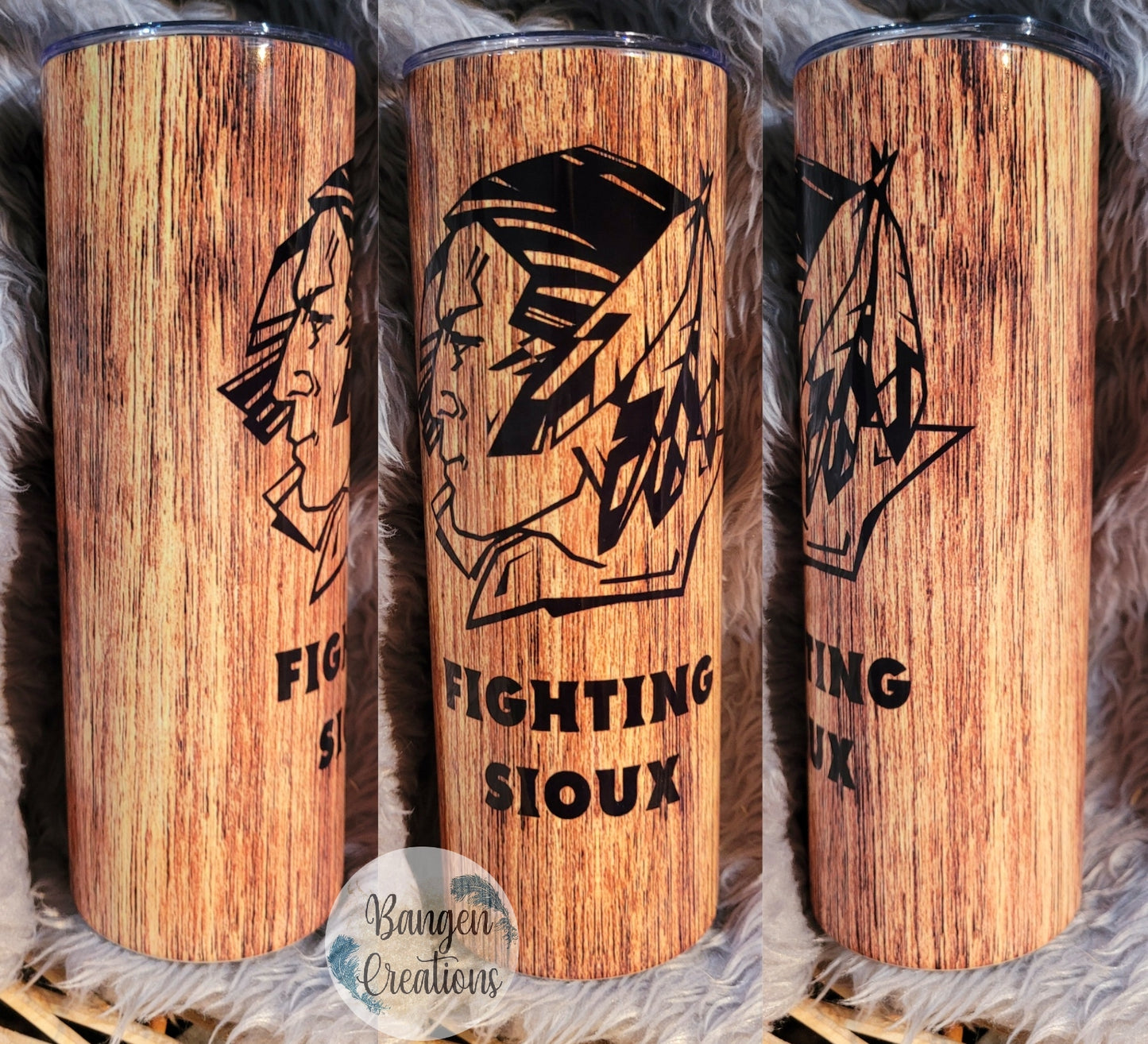 Woodgrain Fighting Sioux Tumbler