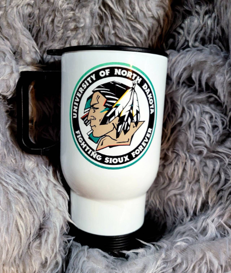 Fighting Sioux White Travel Coffee Mug